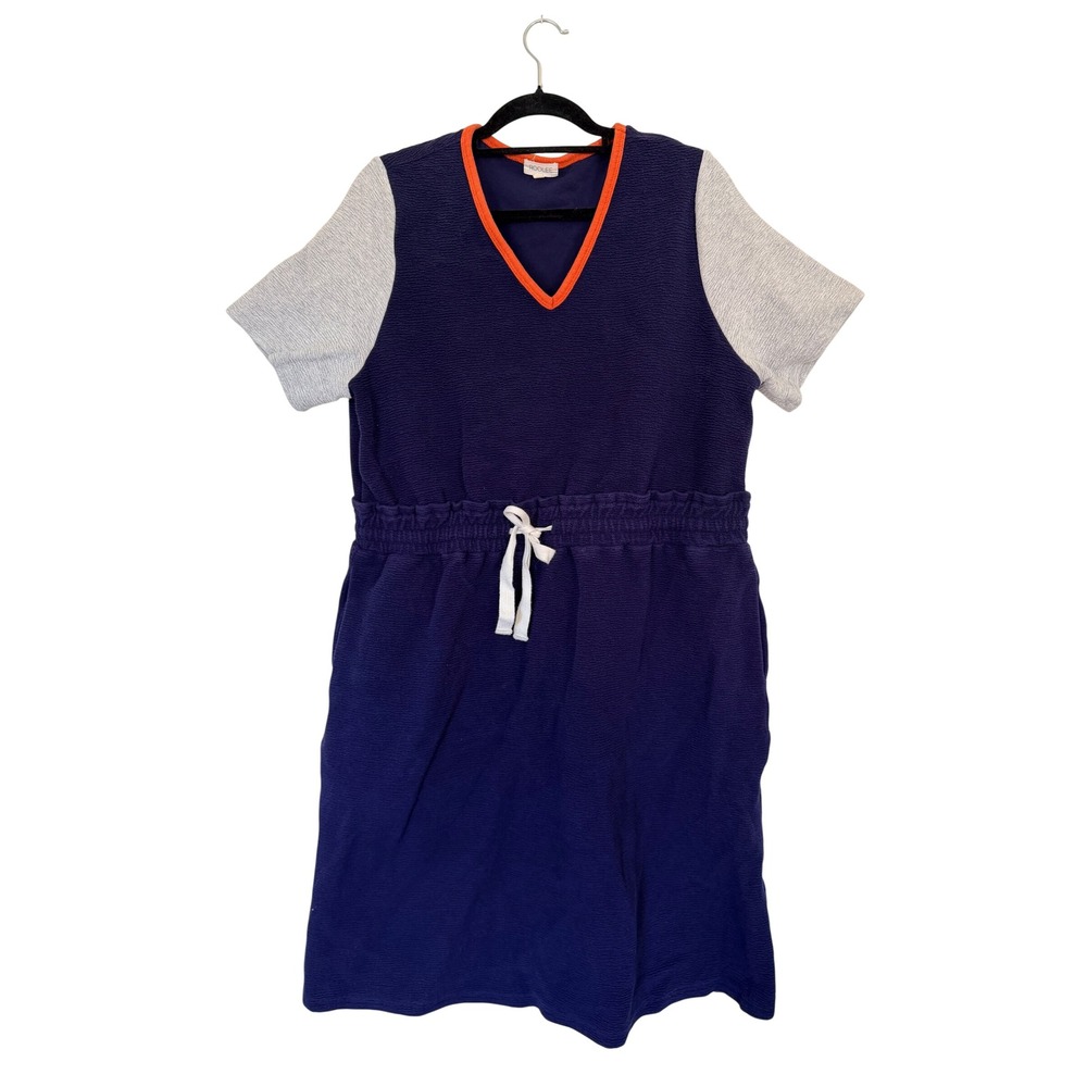 Roolee Women  Midi Dress XXL Navy Orange Gray Colorblock Drawstring Textured Mod